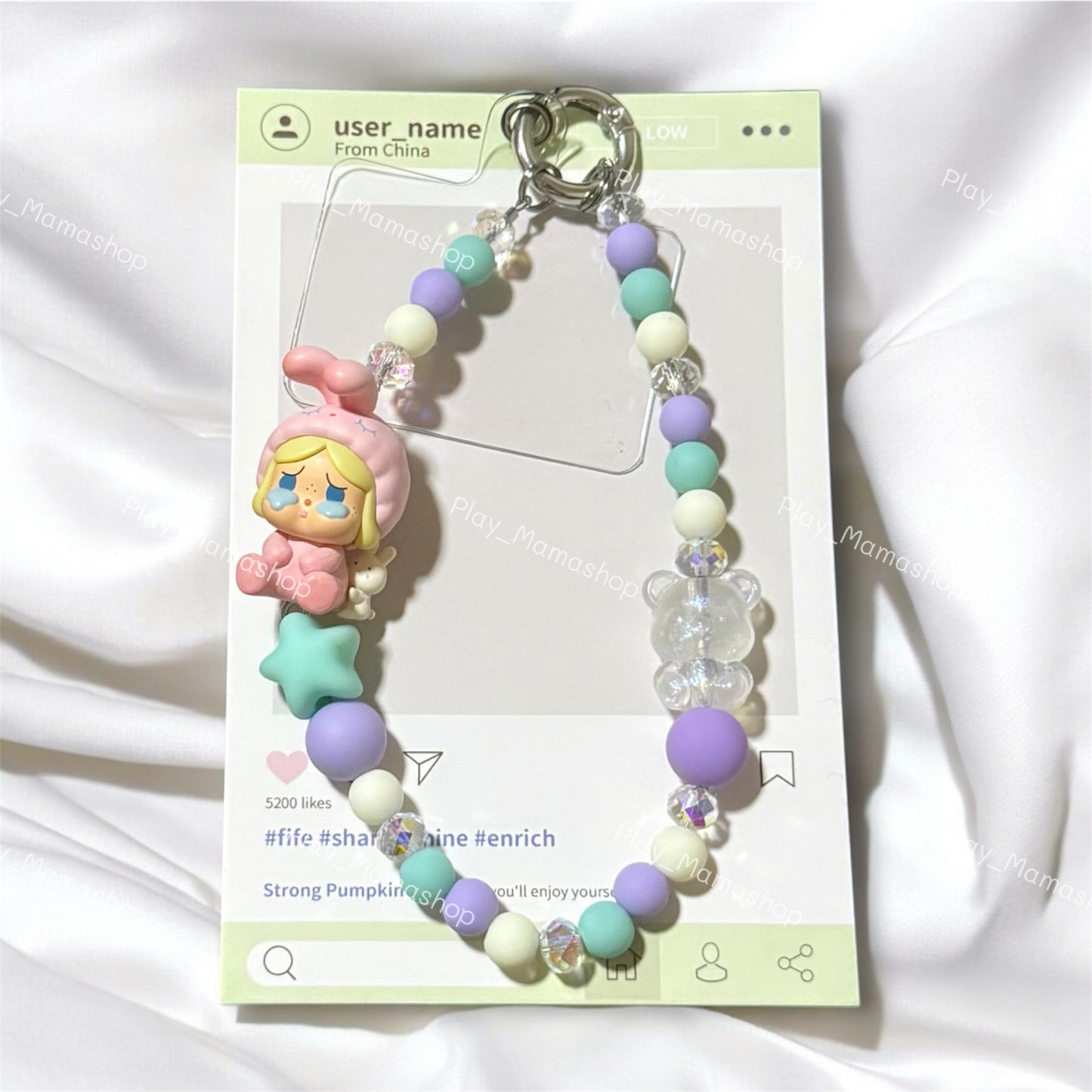Cute Handmade Phone Strap ft. Popmart Crybaby Bunny Pajama Party Popbean