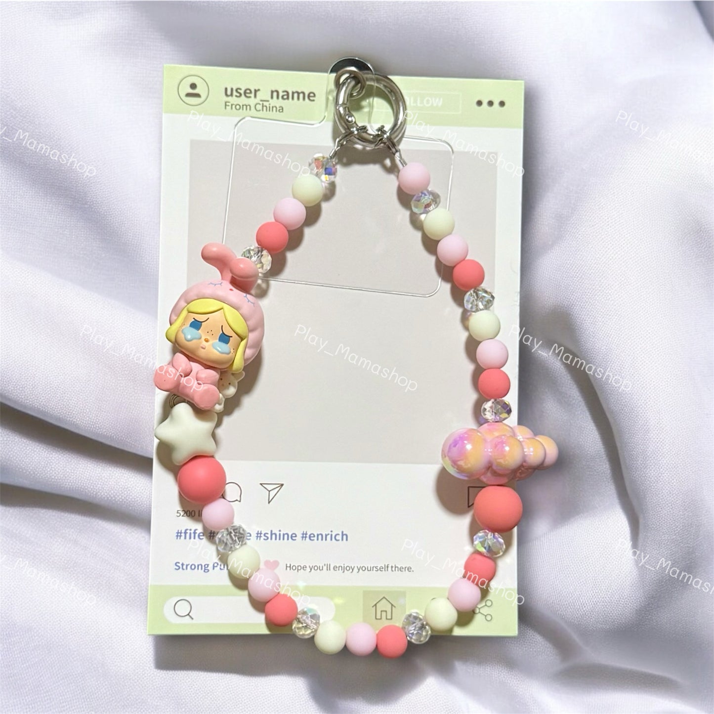 Cute Handmade Phone Strap ft. Popmart Crybaby Bunny Pajama Party Popbean