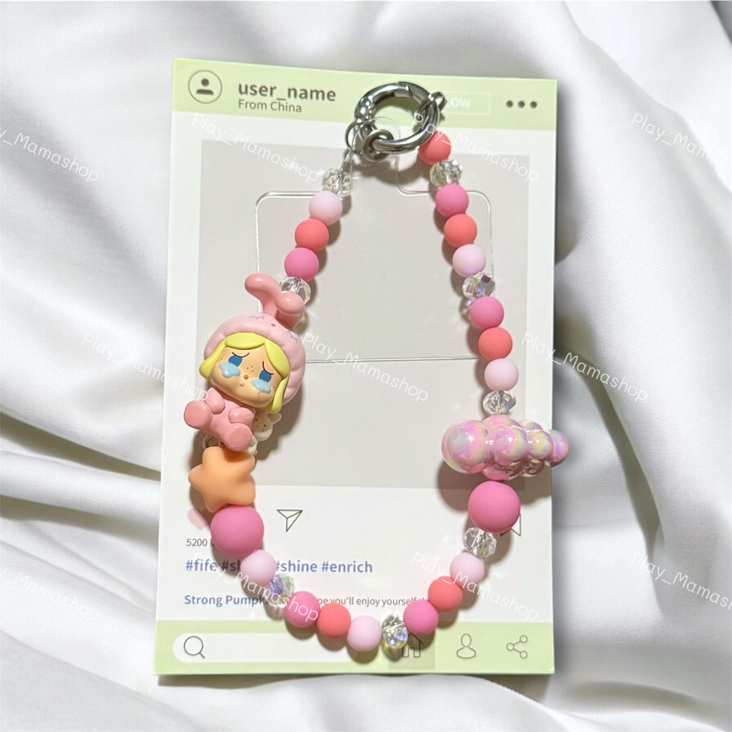 Cute Handmade Phone Strap ft. Popmart Crybaby Bunny Pajama Party Popbean